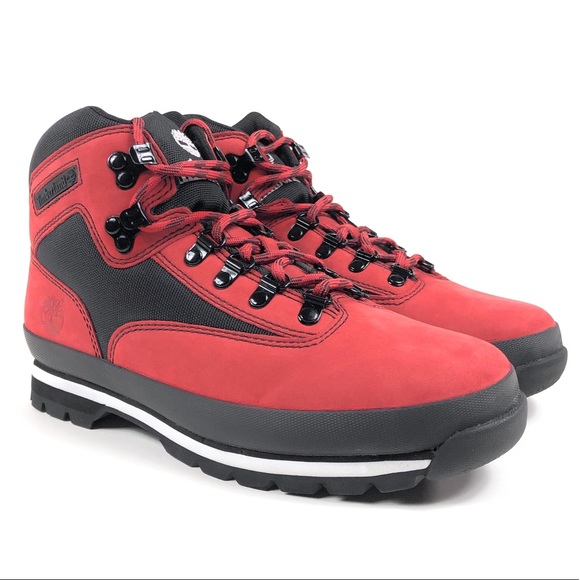 Timberland Euro Hiker F/L Red Black Leather Boots - Picture 2 of 10